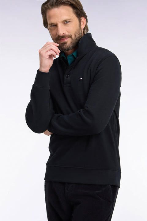 Sweatshirt col polo en coton noir coupe droite - Image 1