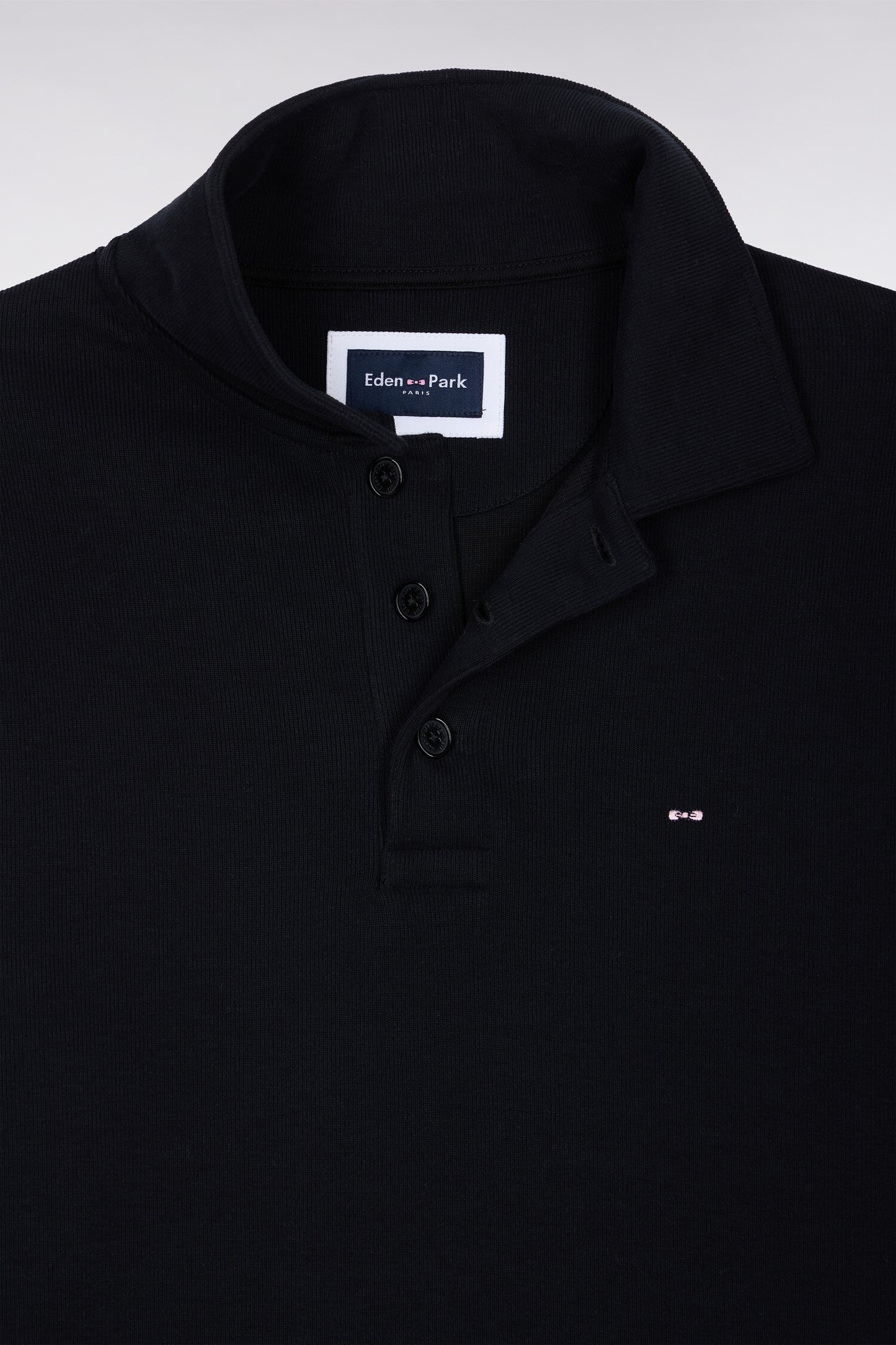 Sweatshirt col polo en coton noir coupe droite