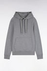 Gray cotton fleece straight cut hooded sweatshirt