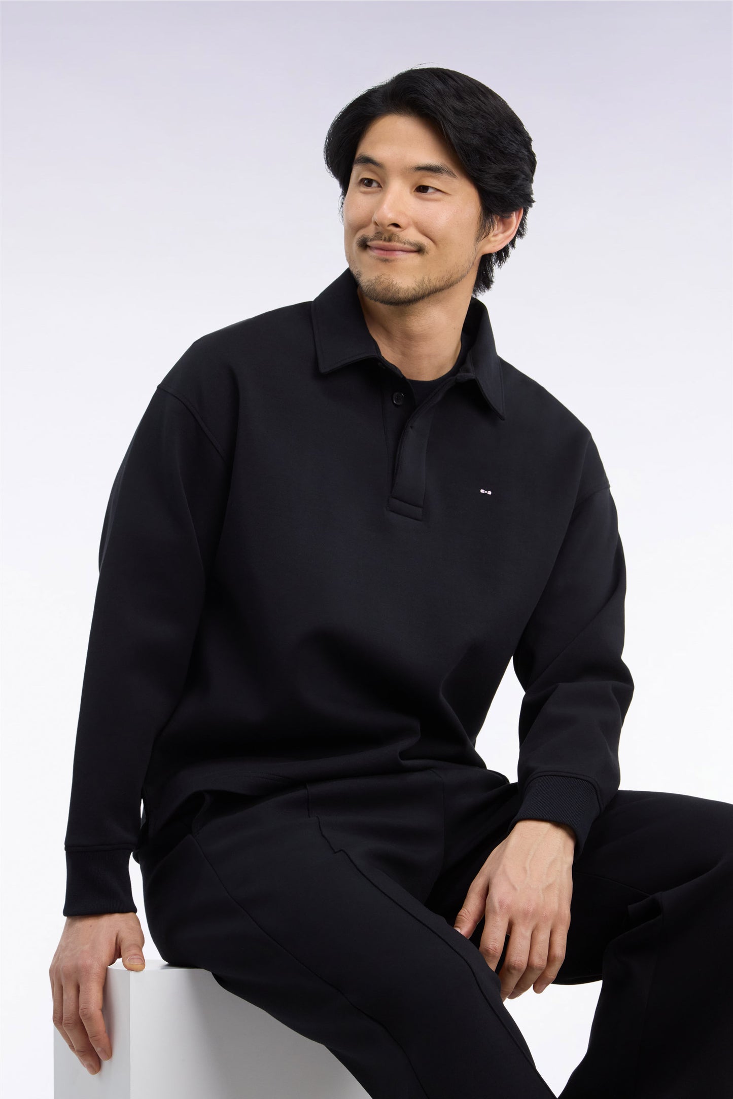 Sweatshirt unisexe à col maillot en interlock de coton noir