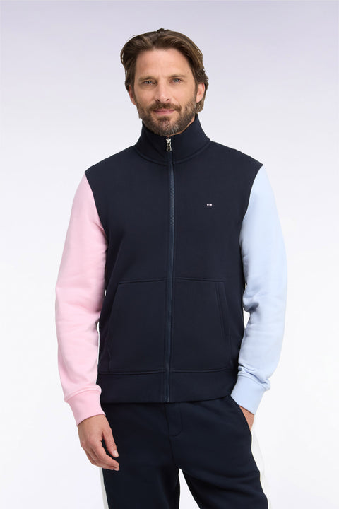 Sweatshirt zippé en molleton coton tricolore brodé coupe droite - Image 3