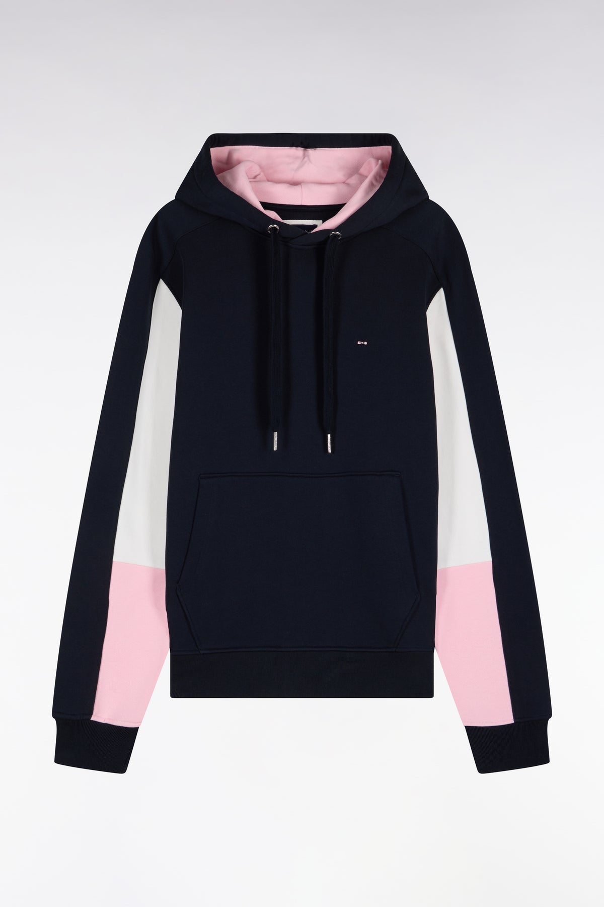 Sweatshirt à capuche en coton marine à découpes de manches coupe droite