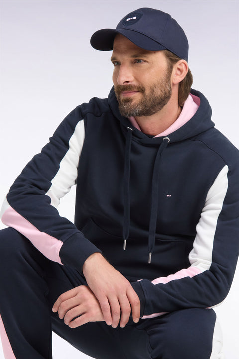 Sweatshirt à capuche en coton marine à découpes de manches coupe droite - Image 1