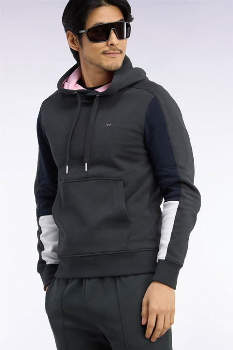 Sweatshirt à capuche en coton kaki à découpes de manches coupe droite - Image 1
