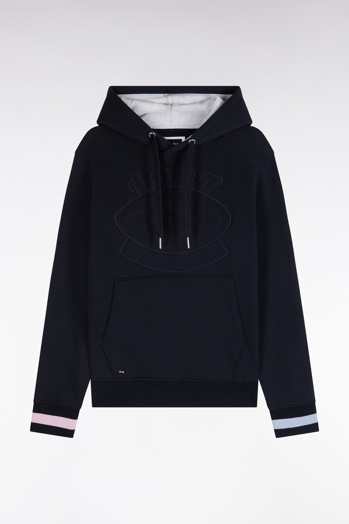 Sweatshirt à capuche en molleton coton marine brodé coupe droite