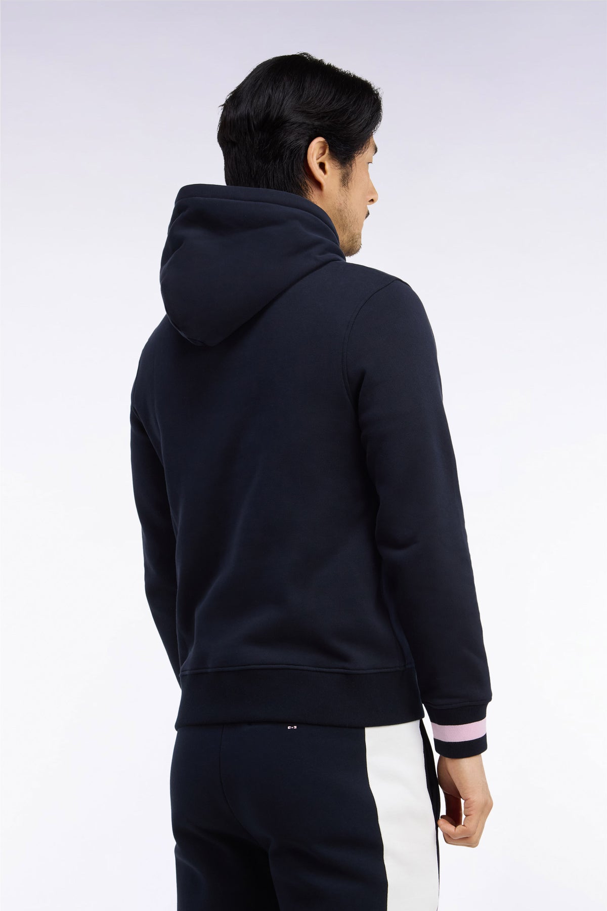 Sweatshirt à capuche en molleton coton marine brodé coupe droite