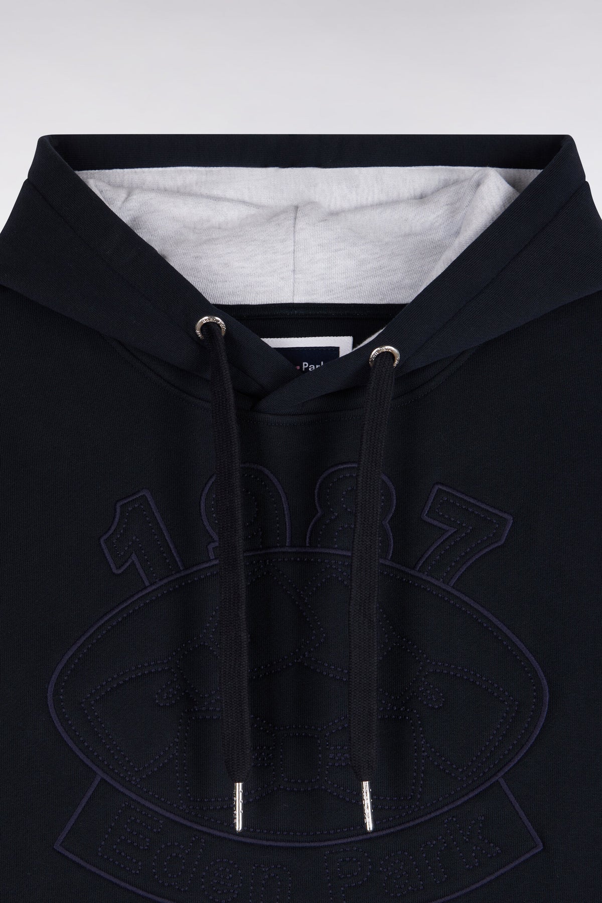 Sweatshirt à capuche en molleton coton marine brodé coupe droite