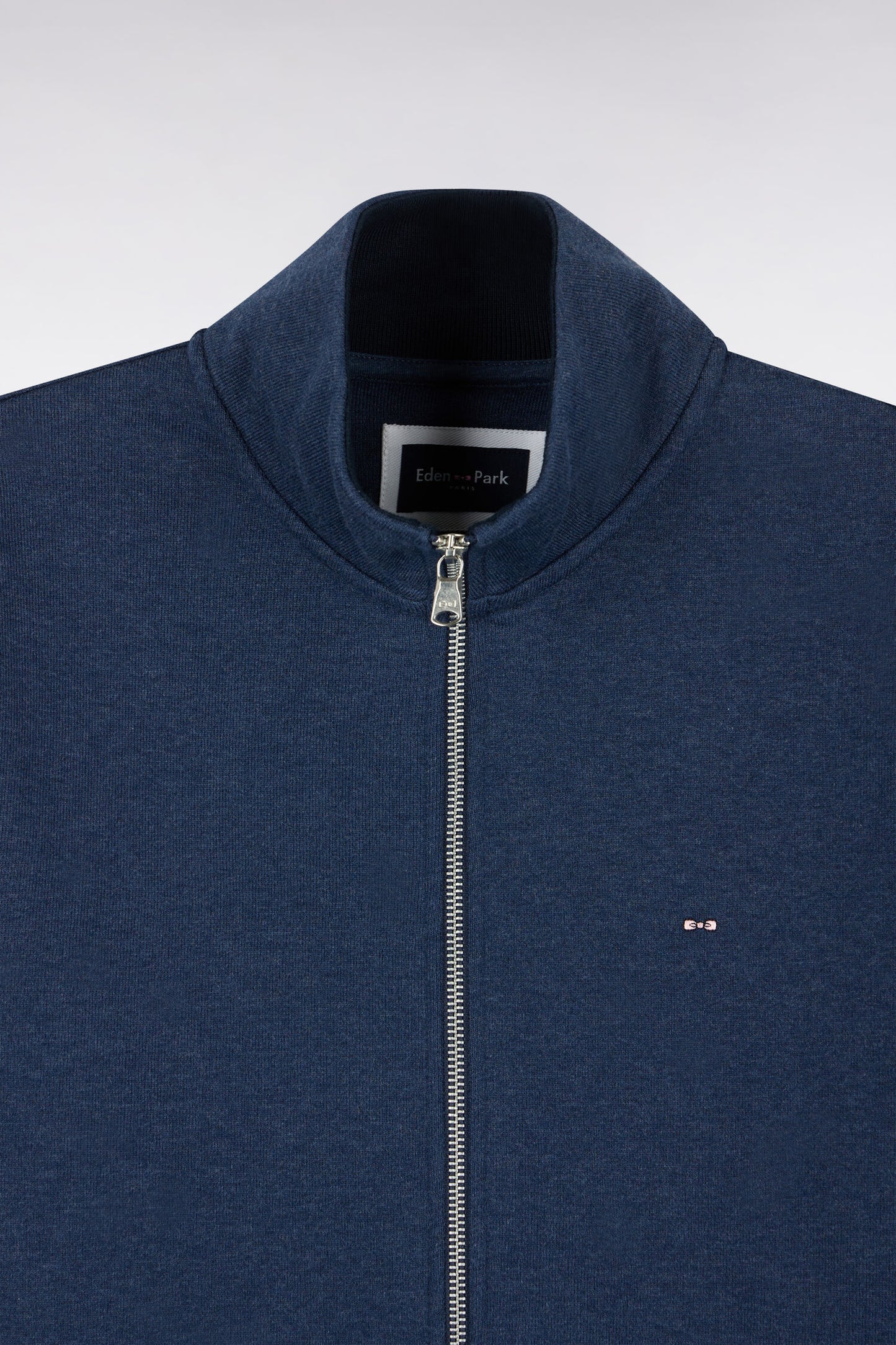 Sweatshirt zippé à col montant en molleton coton chiné coupe droite
