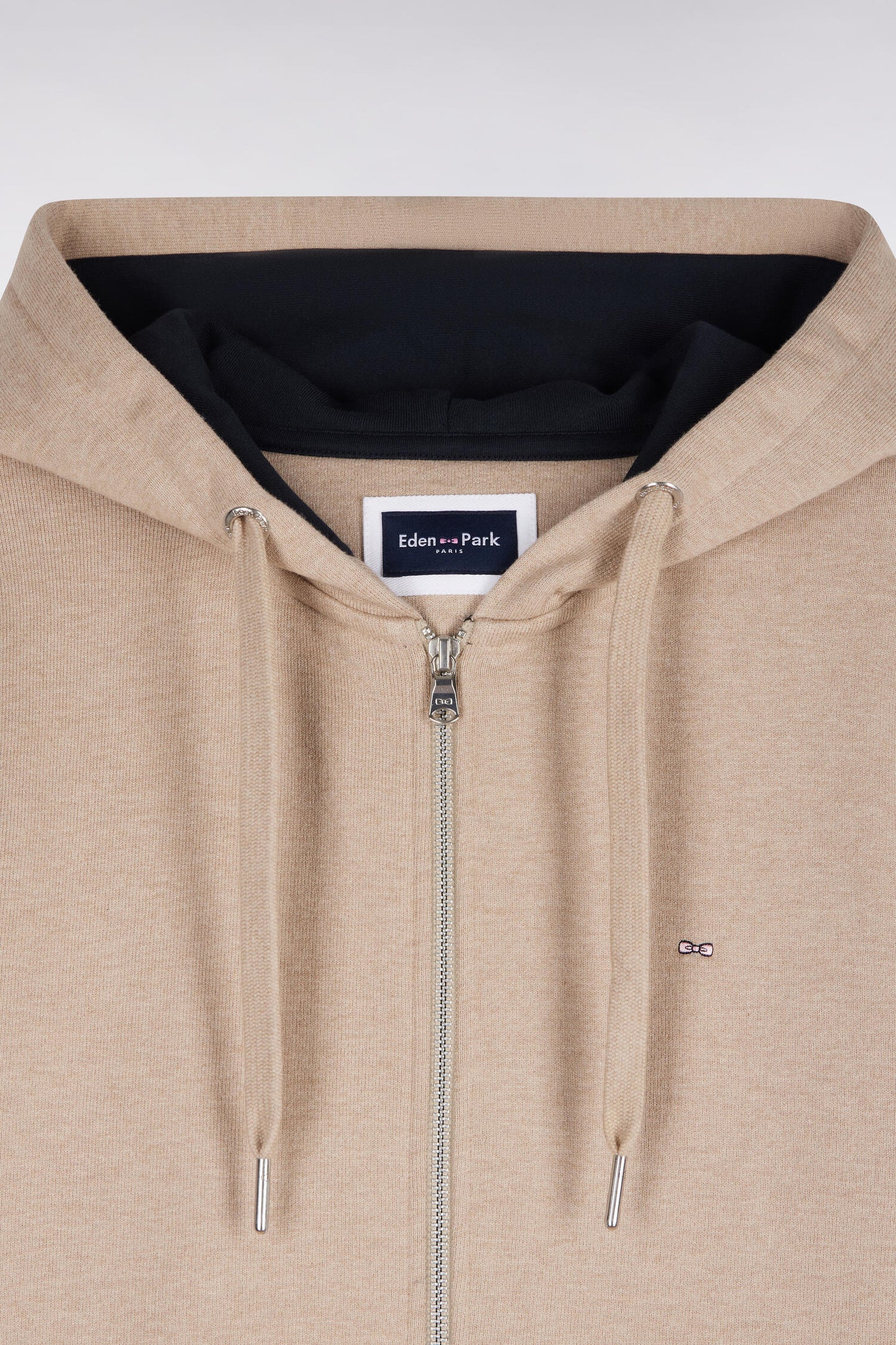 Sweatshirt à capuche zippé en molleton coton beige coupe droite