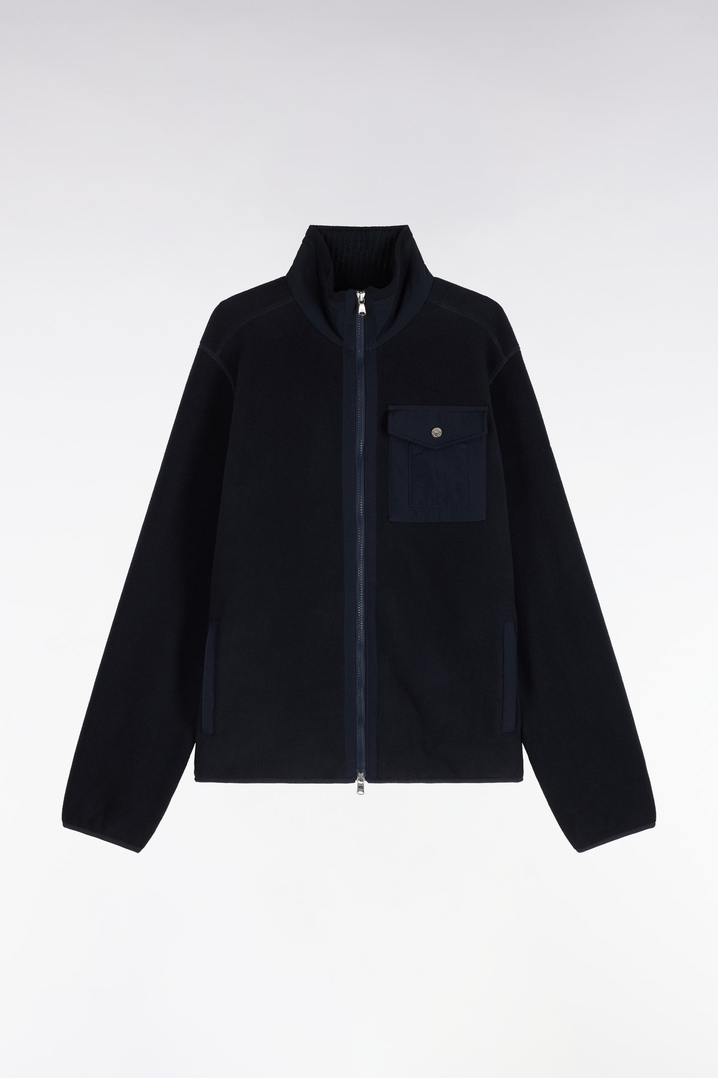 Sweatshirt zippé à bouclettes marine coupe droite