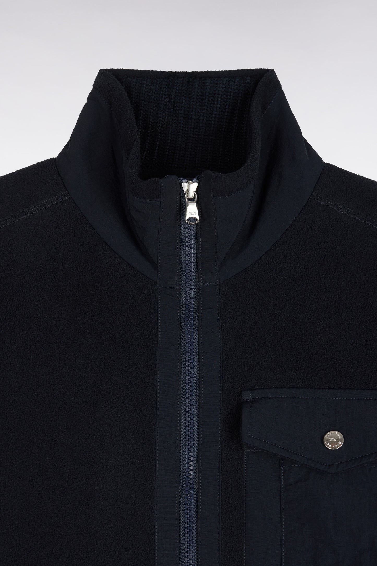 Sweatshirt zippé à bouclettes marine coupe droite