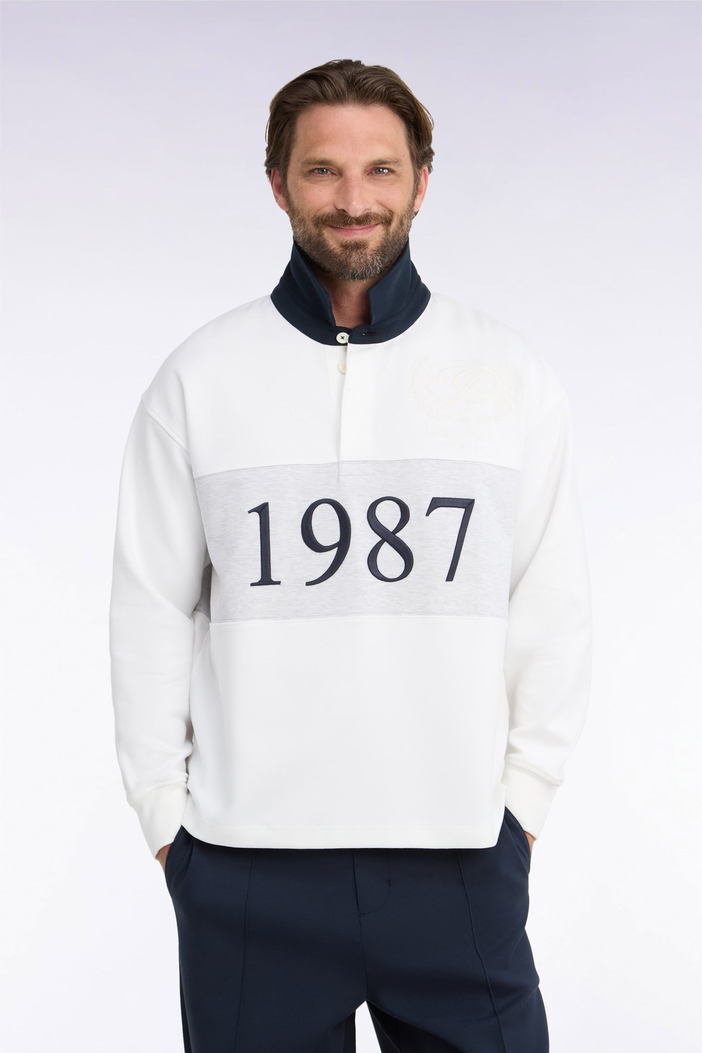 Sweatshirt unisexe en interlock écru chiné coupe loose