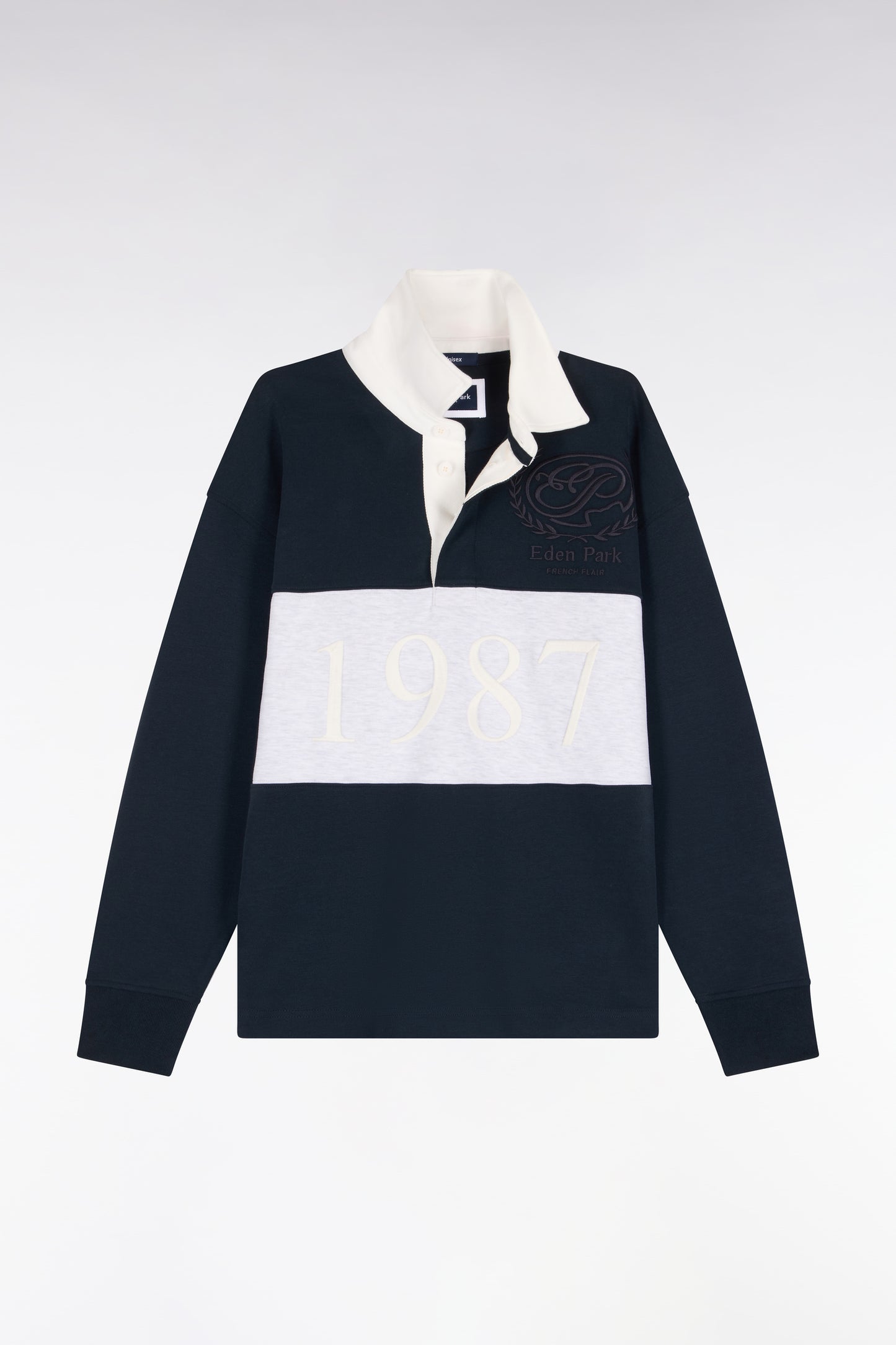 Sweatshirt unisexe en interlock marine chiné coupe loose