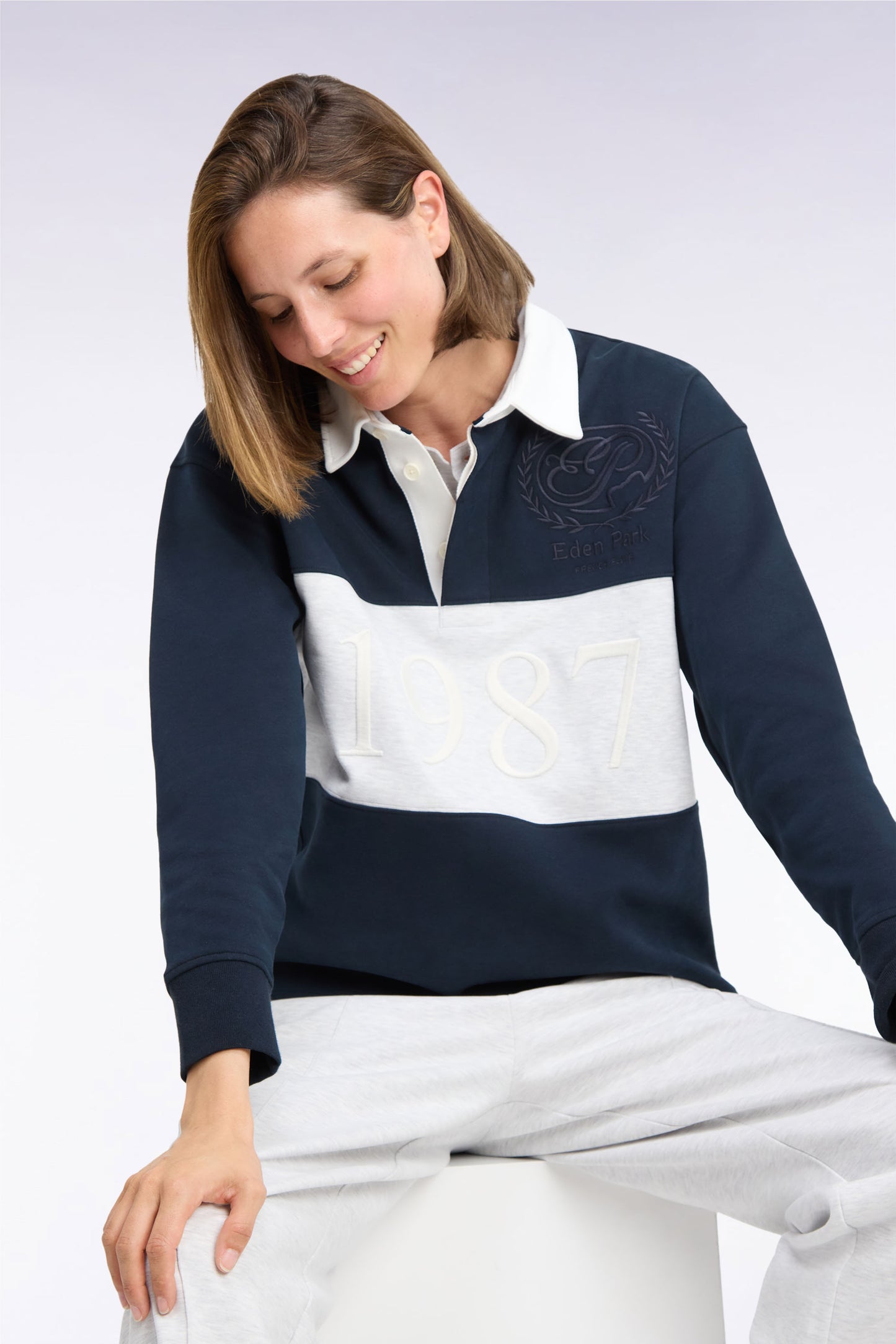 Sweatshirt unisexe en interlock marine chiné coupe loose