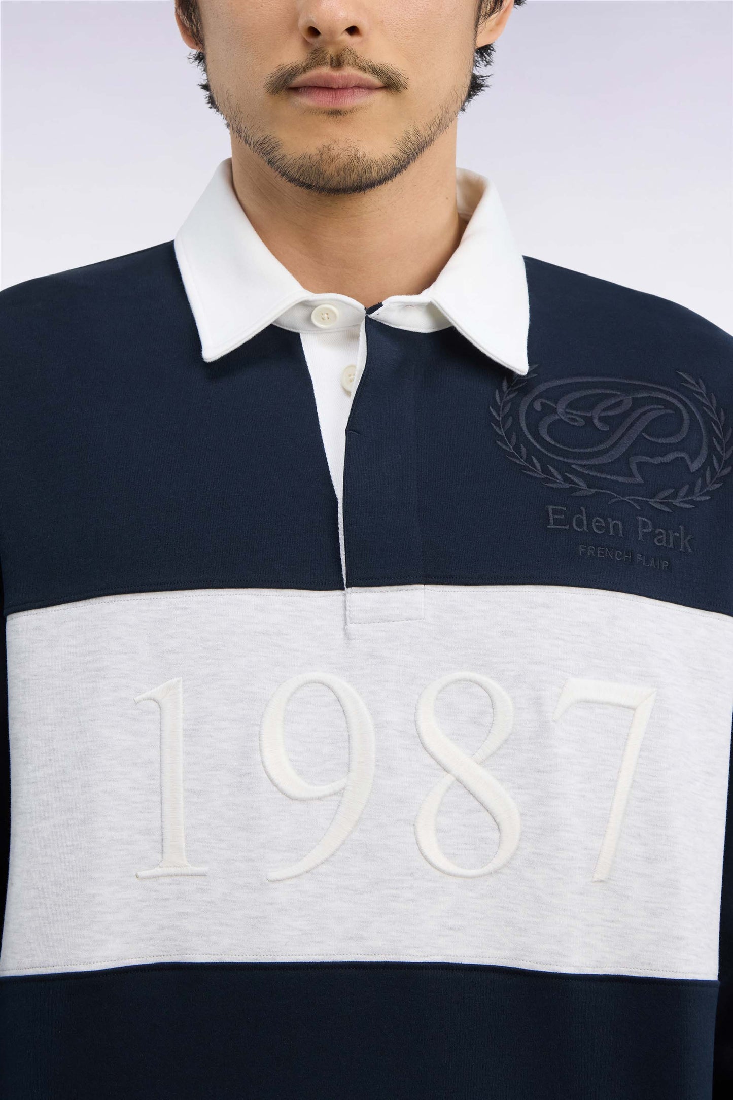 Sweatshirt unisexe en interlock marine chiné coupe loose