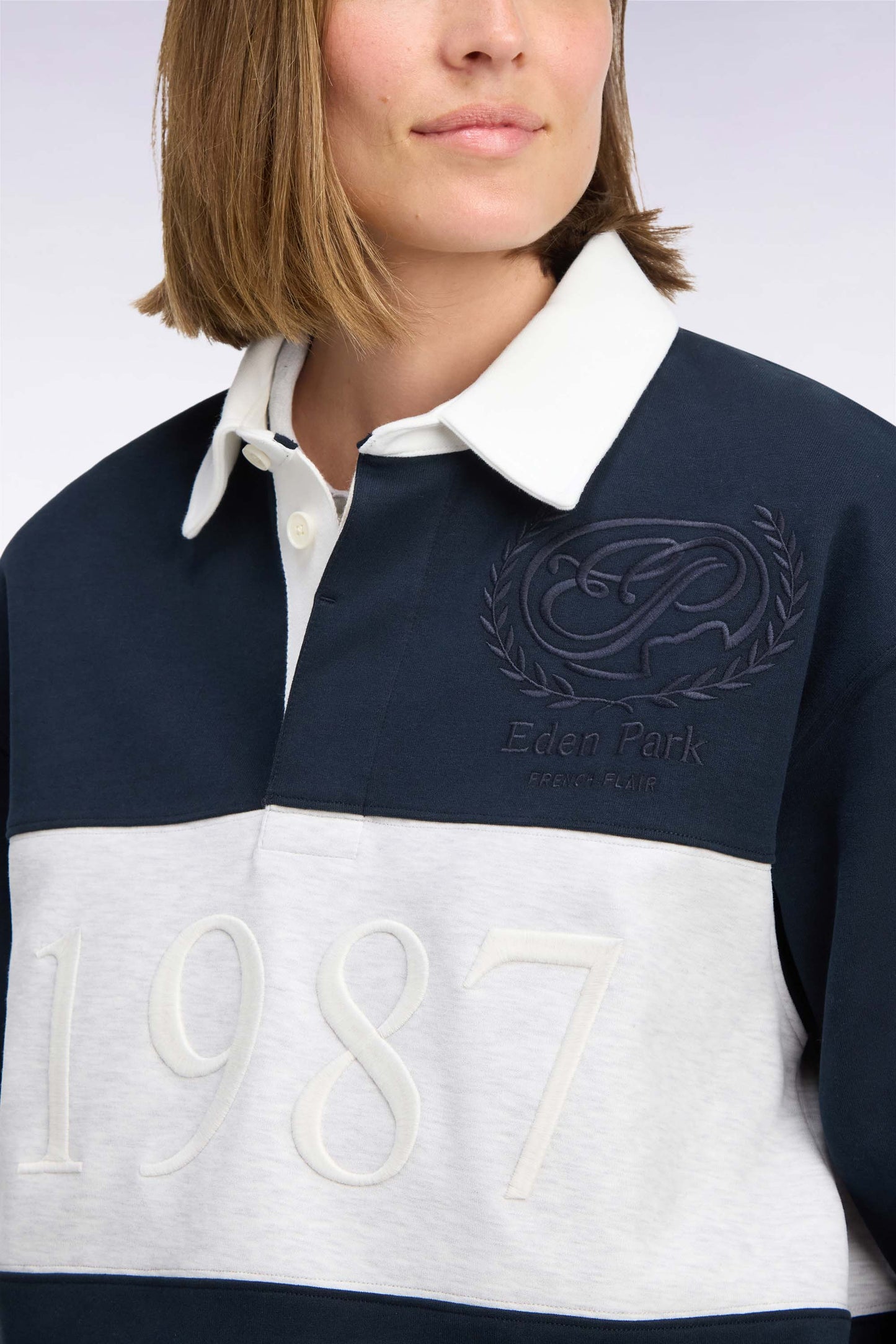 Sweatshirt unisexe en interlock marine chiné coupe loose