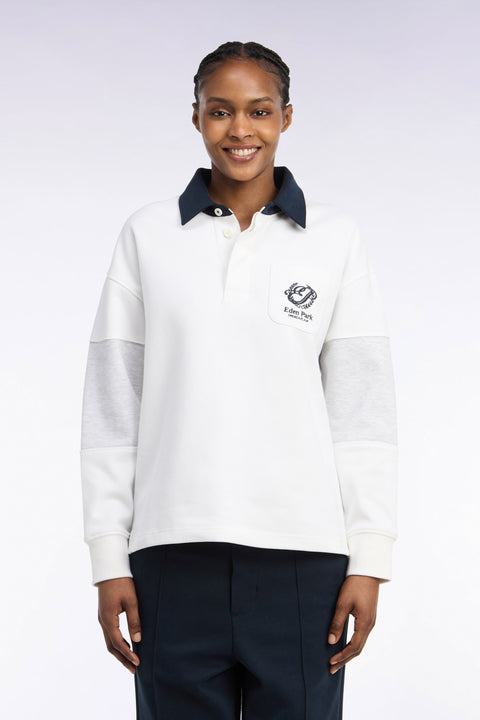 Sweatshirt unisexe à col maillot en interlock écru broderies héritage coupe loose - Image 3