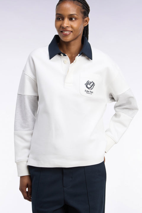 Sweatshirt unisexe à col maillot en interlock écru broderies héritage coupe loose - Image 1