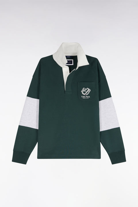 Sweatshirt unisexe à col maillot en interlock vert broderies héritage coupe loose - Image 3