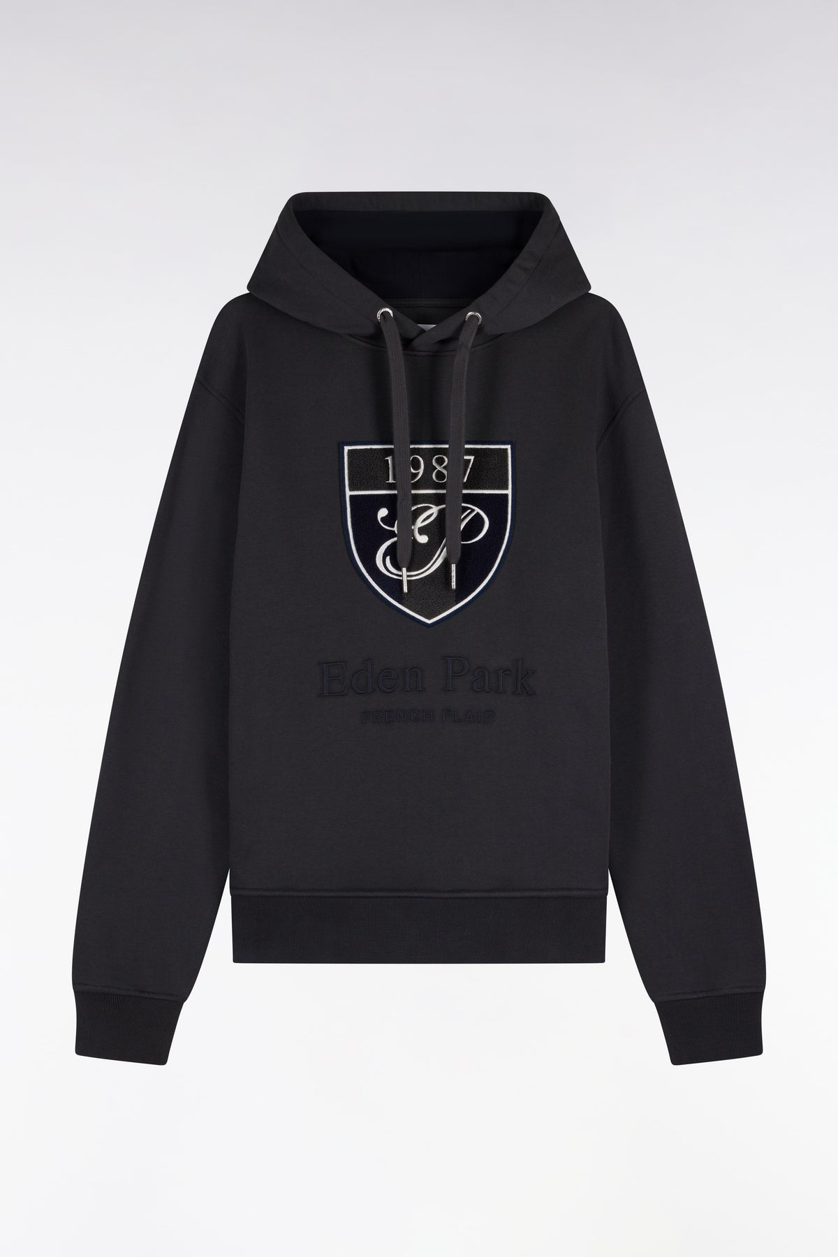 Sweatshirt à capuche en molleton coton kaki broderie héritage coupe droite