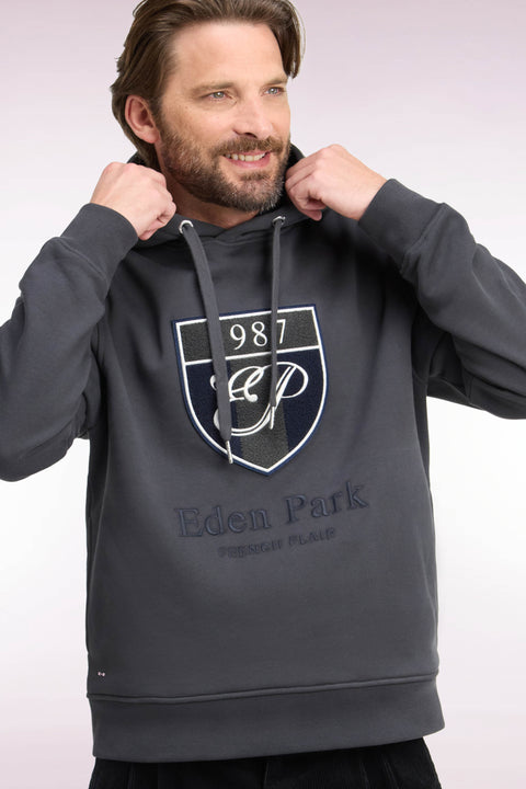 Sweatshirt à capuche en molleton coton kaki broderie héritage coupe droite - Image 1