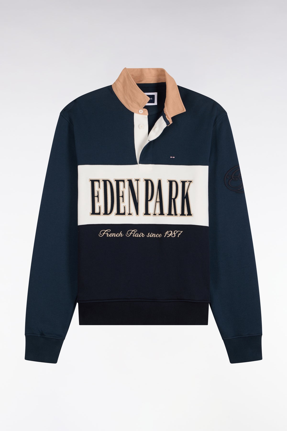 Sweatshirt zippé à col polo gris coupe droite