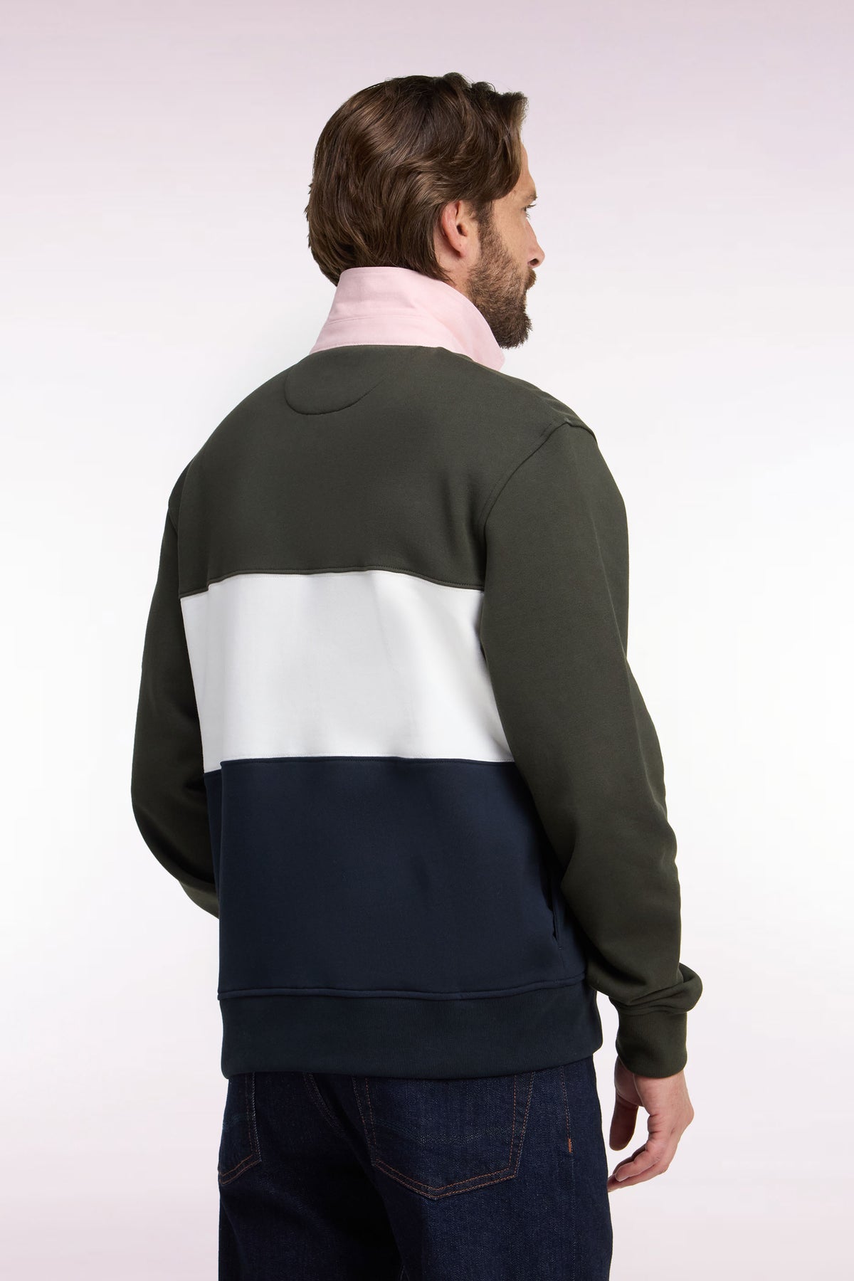 Sweatshirt zippé à col polo kaki coupe droite