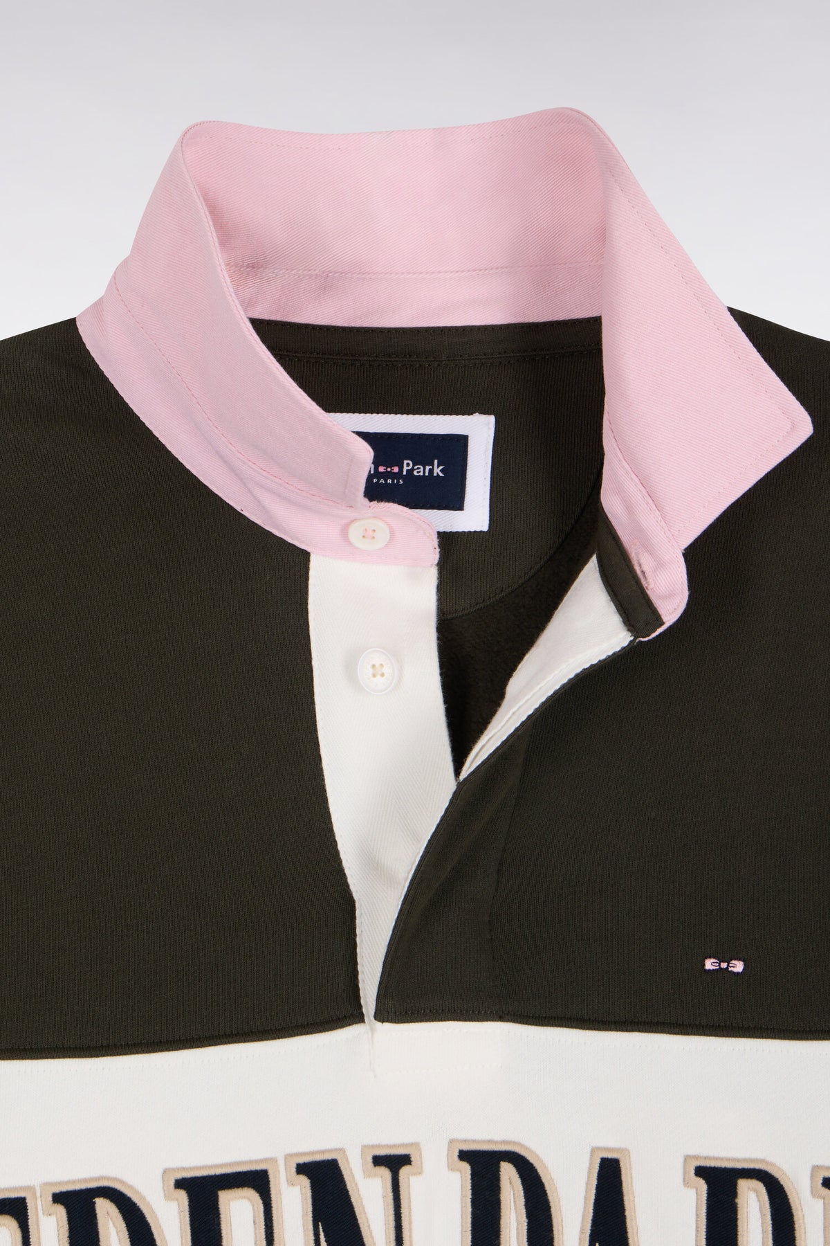Sweatshirt zippé à col polo kaki coupe droite