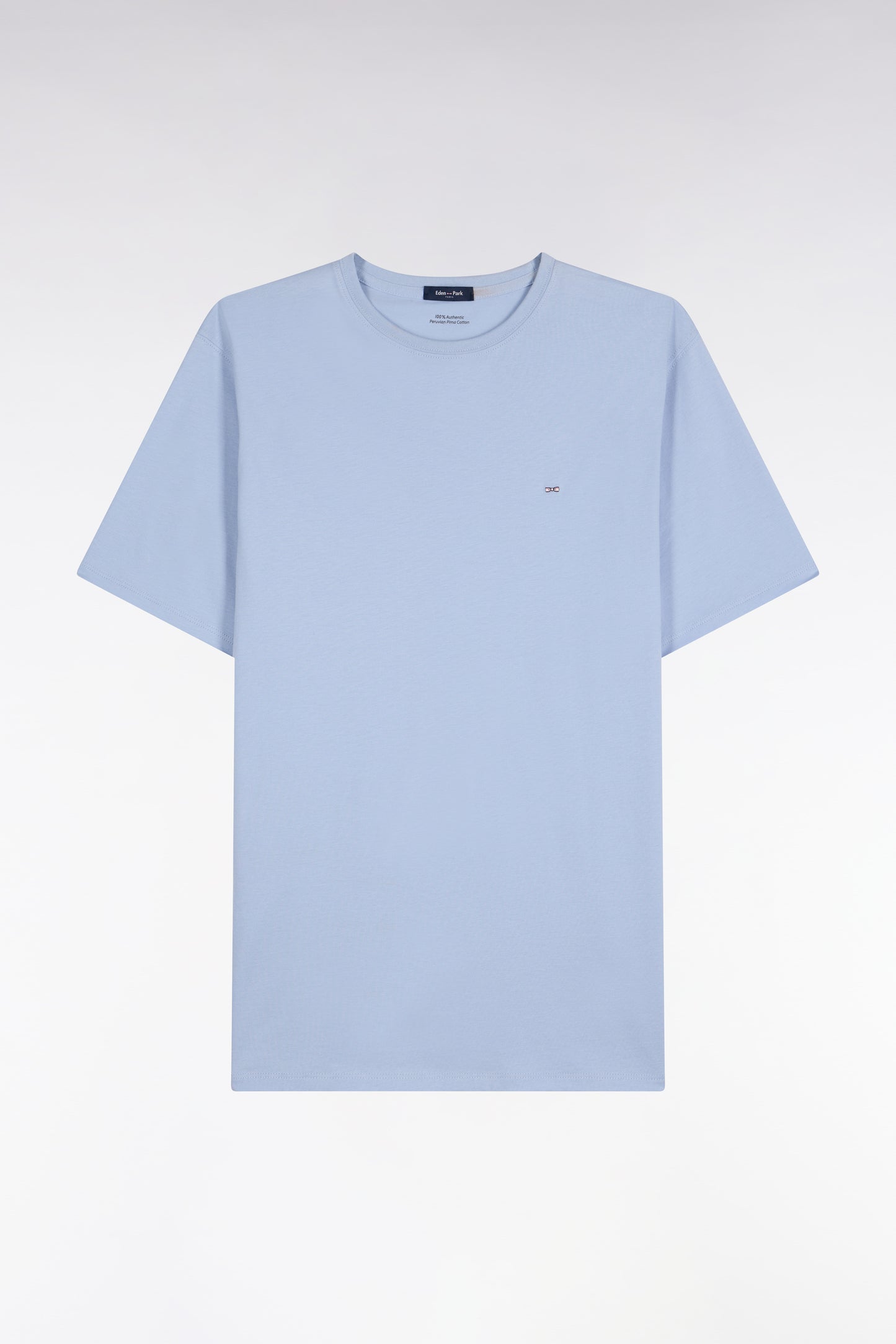 T-shirt manches courtes col rond en coton bleu ciel coupe droite