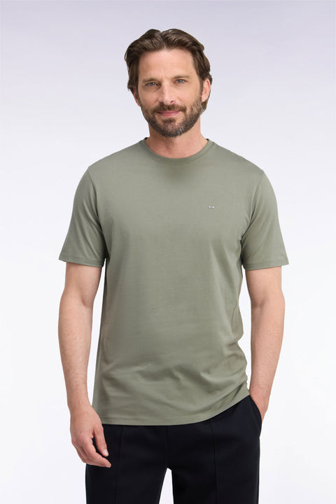 T-shirt manches courtes col rond en coton kaki coupe droite - Image 3