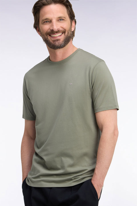 T-shirt manches courtes col rond en coton kaki coupe droite - Image 1