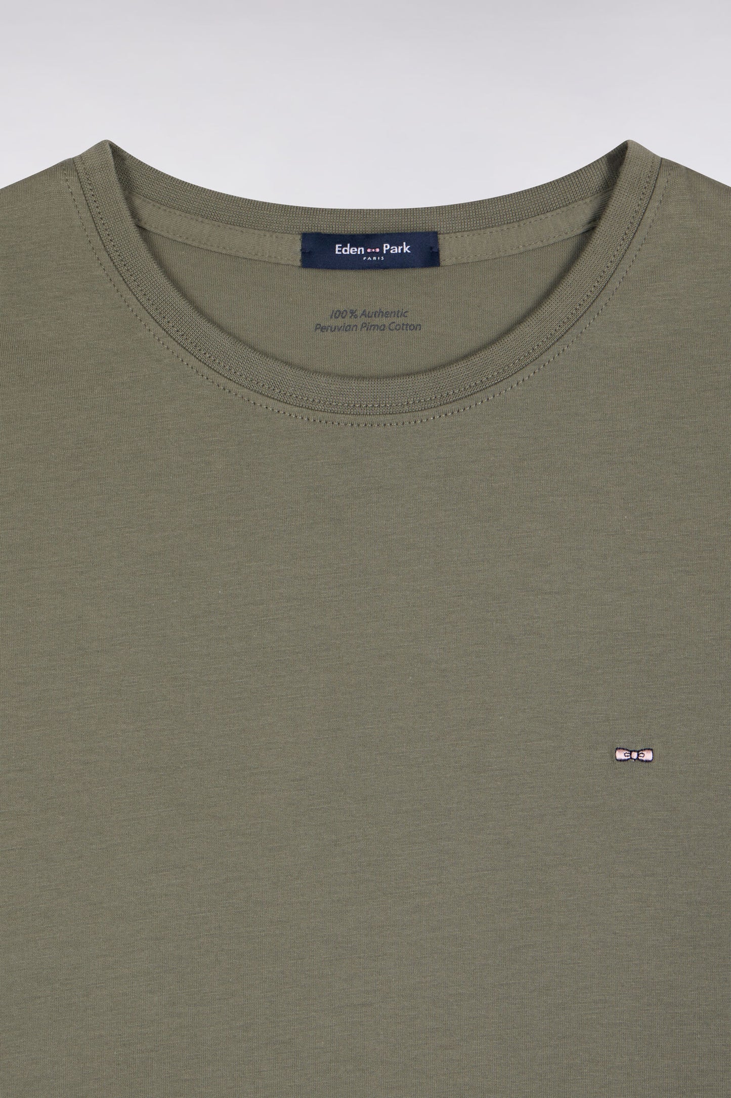 T-shirt manches courtes col rond en coton kaki coupe droite