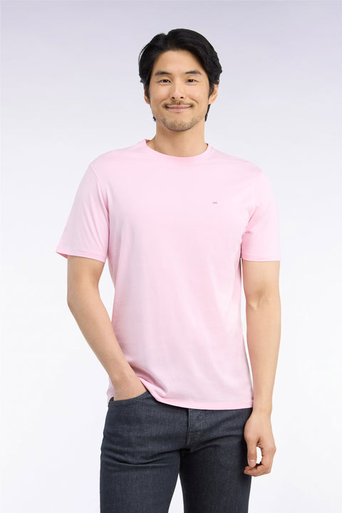 T-shirt manches courtes col rond en coton rose coupe droite - Image 3