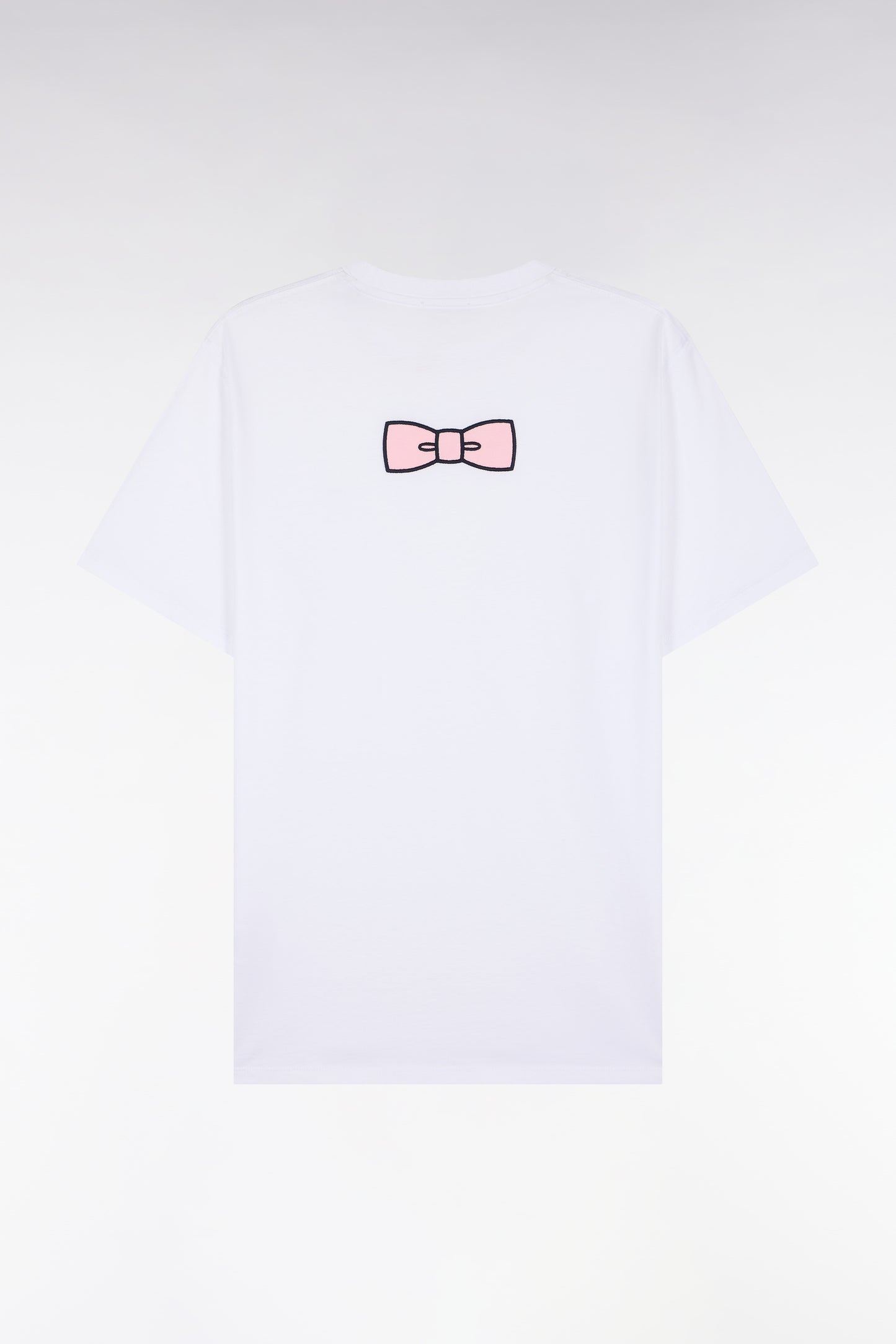 T-shirt manches courtes en coton blanc coupe droite nœud papillon