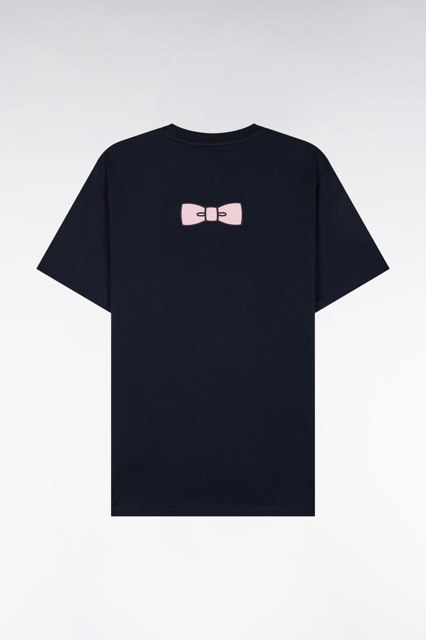 T-shirt manches courtes en coton marine coupe droite nœud papillon