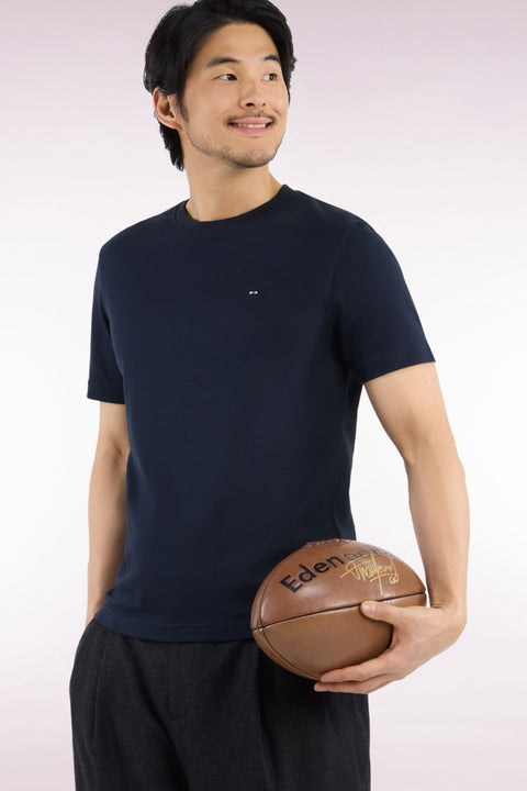 T-shirt manches courtes en coton marine coupe droite - Image 1