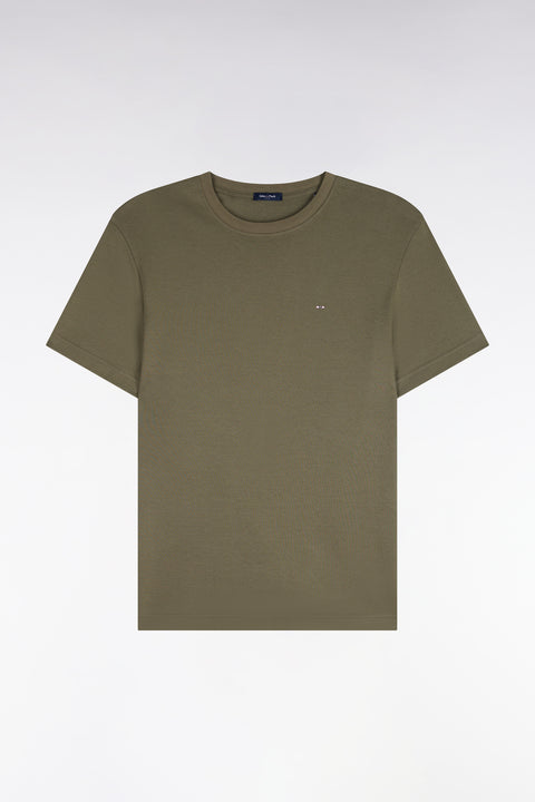 T-shirt manches courtes en coton vert olive coupe droite - Image 2