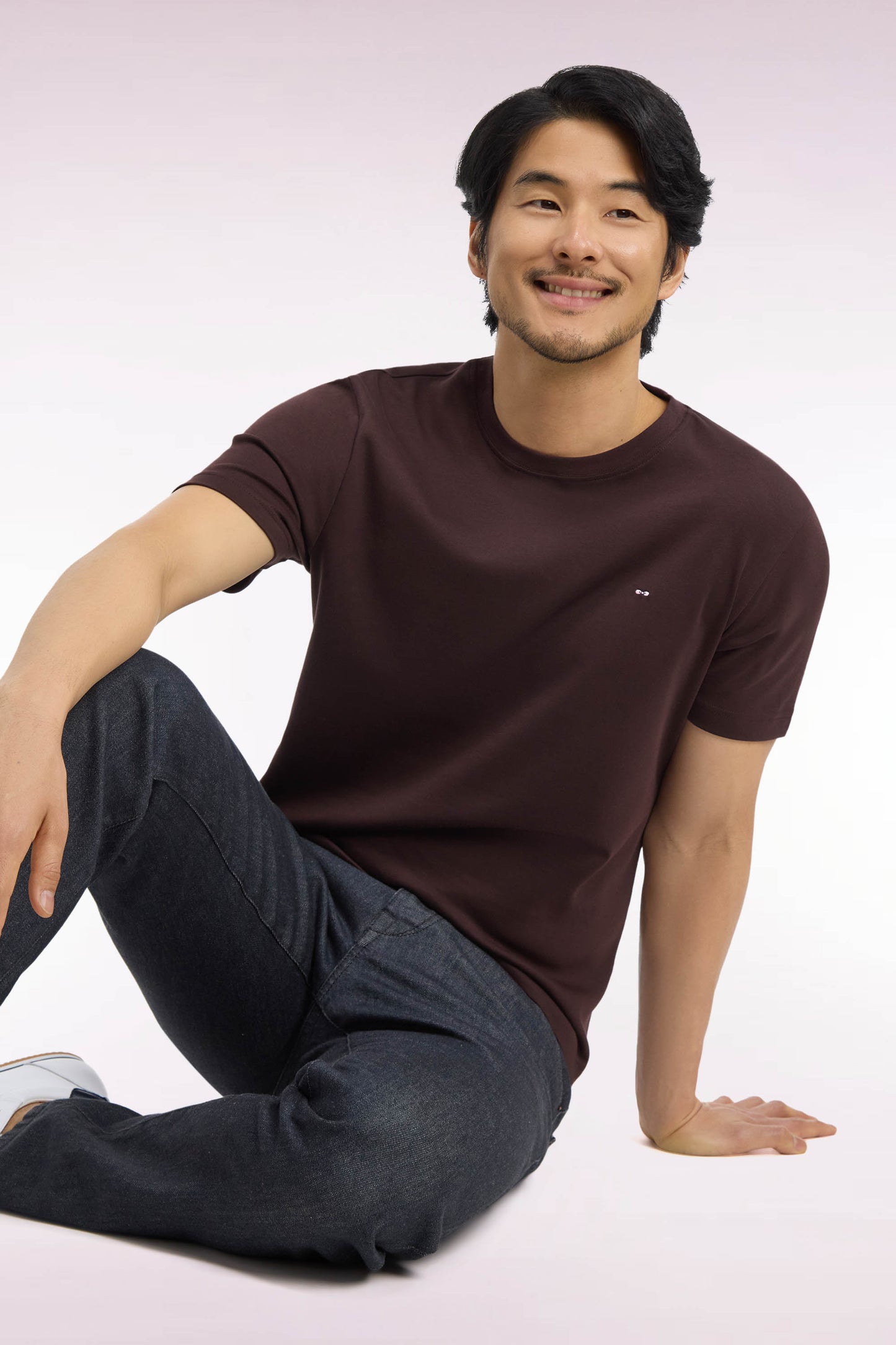 T-shirt manches courtes en coton marron coupe droite