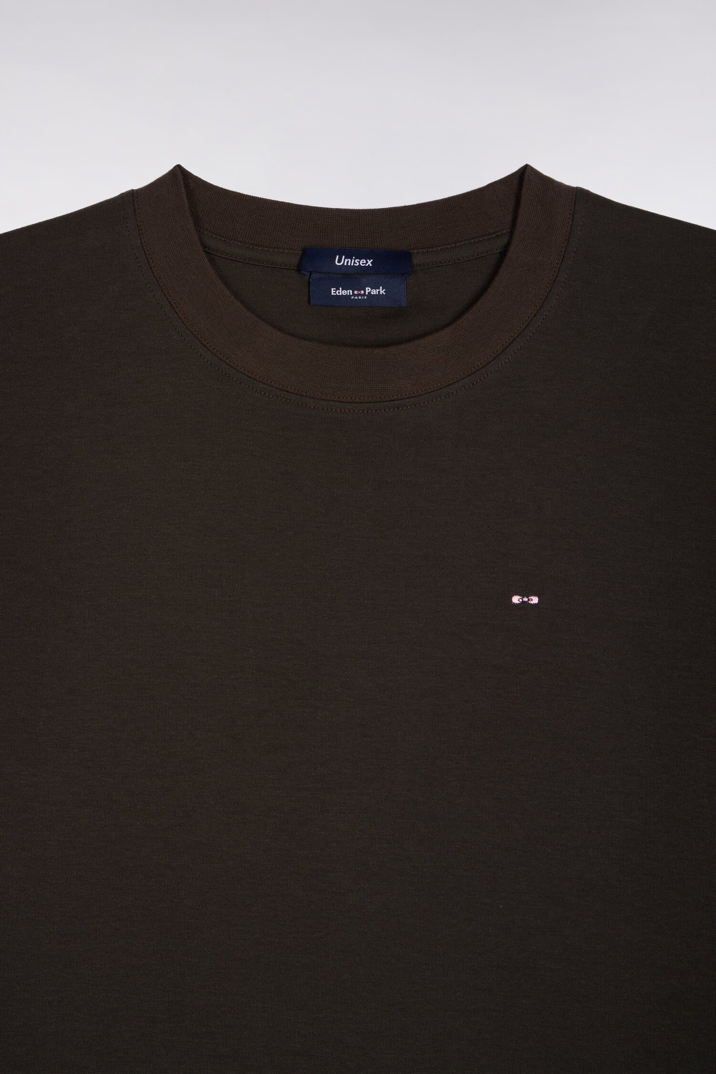 T-shirt col rond unisexe à manches courtes en coton mercerisé kaki coupe loose