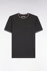 T-shirt manches courtes en coton kaki à bords-côtes rayés coupe droite