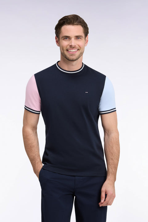 T-shirt manches courtes en coton tricolore coupe droite - Image 3