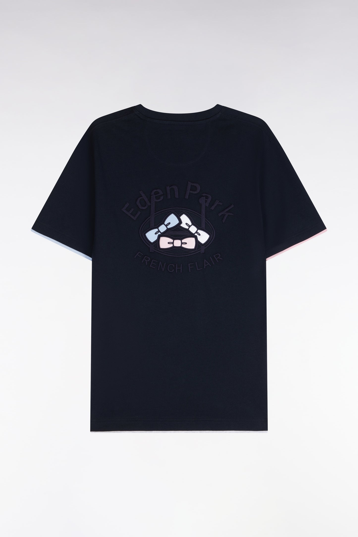 T-shirt manches courtes en coton marine sérigraphie dos coupe droite