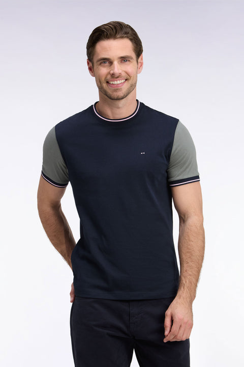 T-shirt manches courtes marine à manches vert olive coupe droite - Image 3