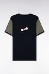 T-shirt manches courtes marine à manches vert olive coupe droite