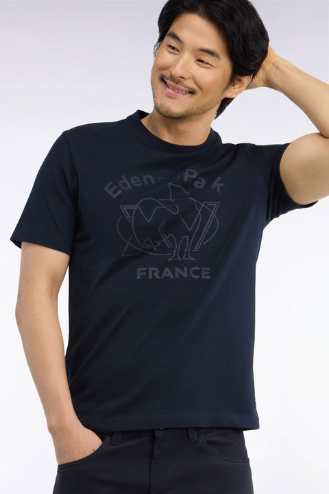T-shirt manches courtes en coton marine sérigraphie XV de France coupe droite - Image 1