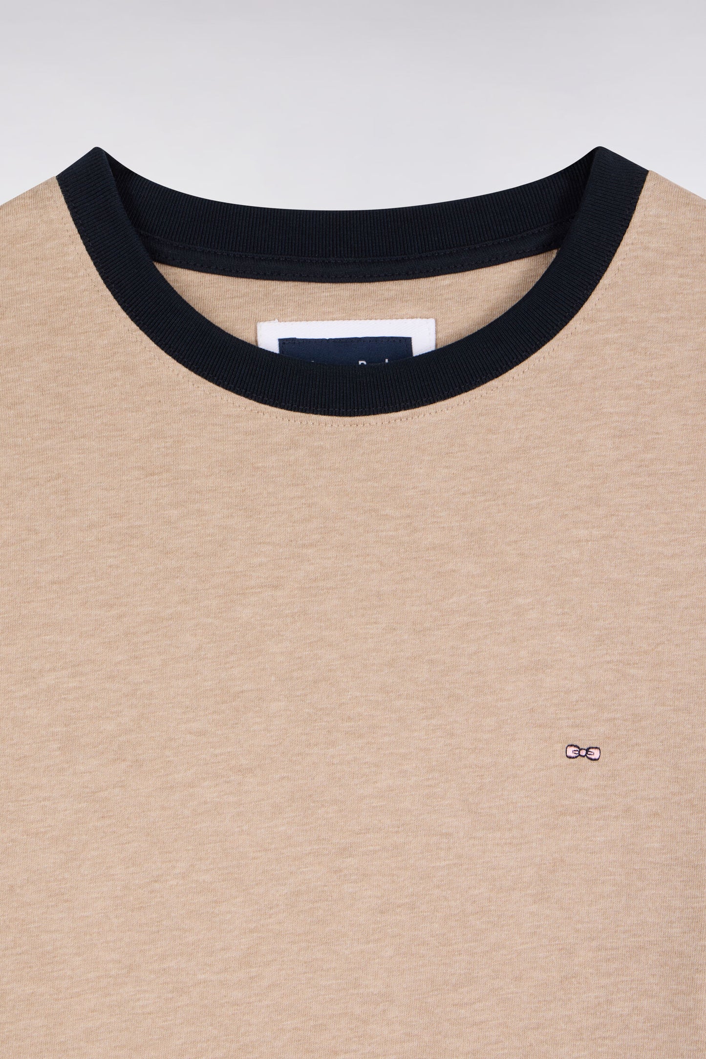 T-shirt manches longues en coton peigné beige coupe droite