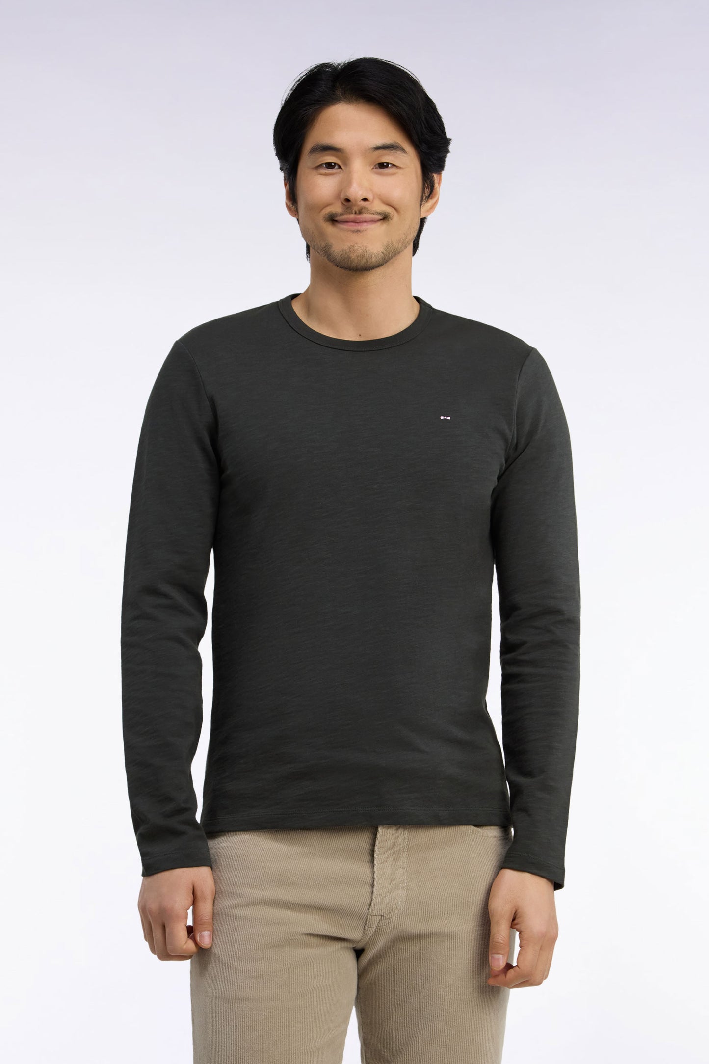 T-shirt manches longues en coton kaki coupe ajustée