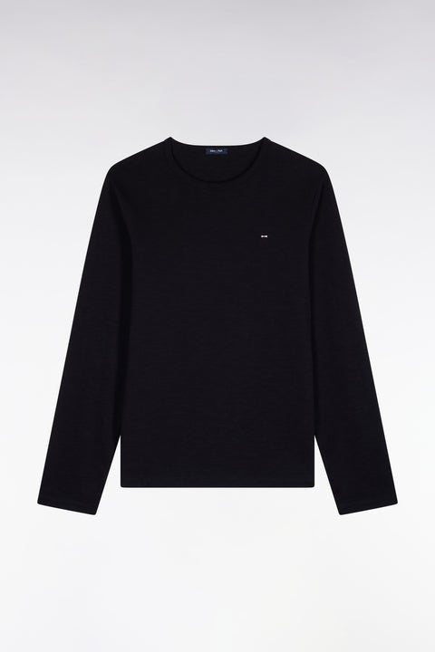 T-shirt manches longues en coton noir coupe ajustée - Image 2
