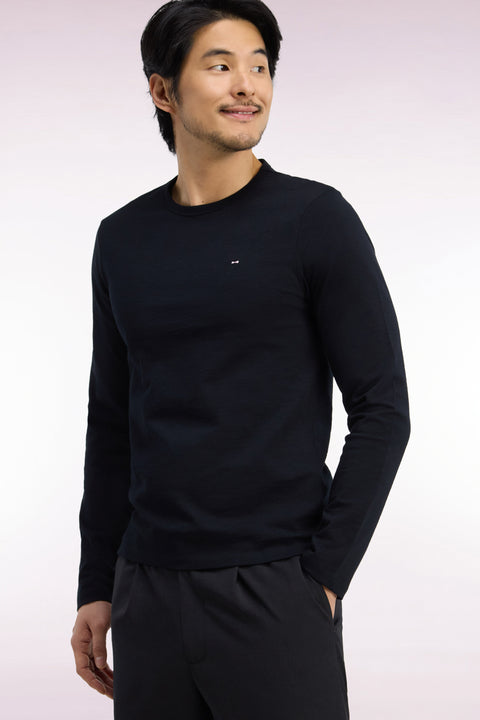 T-shirt manches longues en coton noir coupe ajustée - Image 1