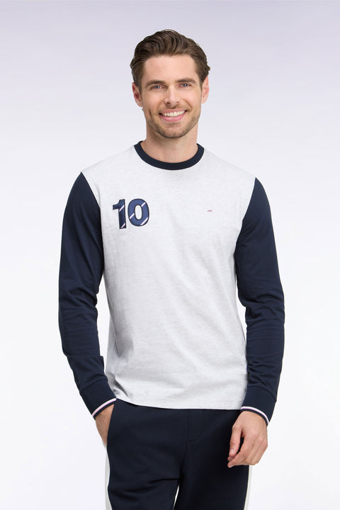 T-shirt à manches longues bicolore en coton gris - Image 3